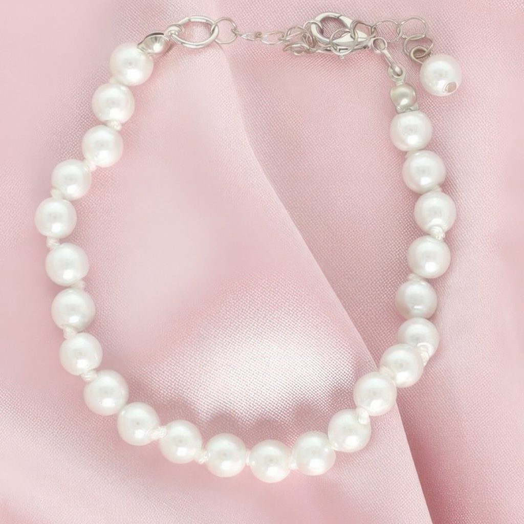 White Pearl Beaded Adjustable Bracelet